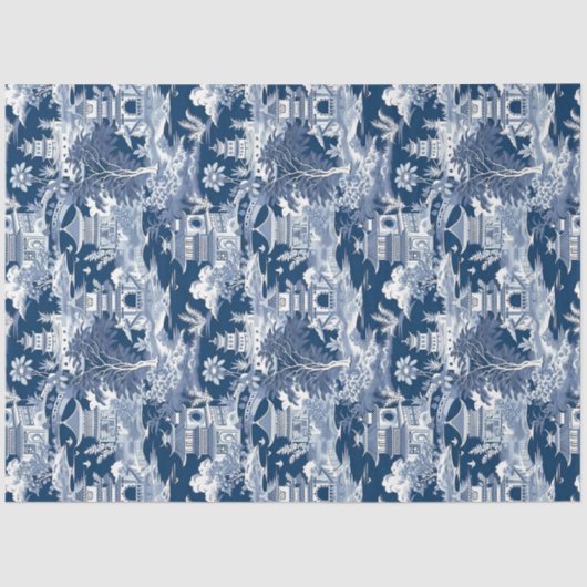 ヴィンテージデルフトブルーChinoiserie中国パゴダ 薄葉紙 (正面)