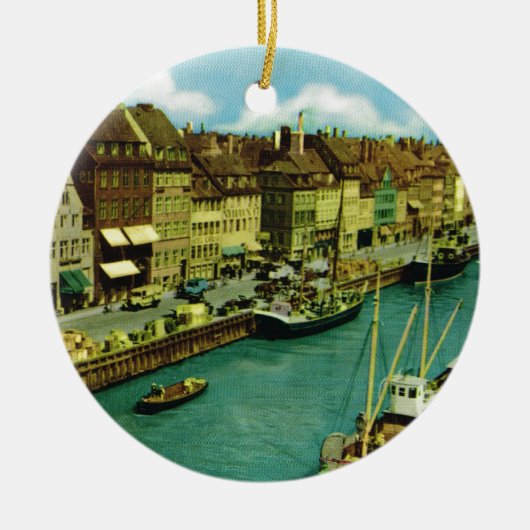 ヴィンテージデンマークのコペンハーゲンの水辺地帯 セラミックオーナメント (正面)