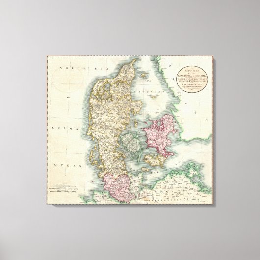 ヴィンテージデンマークの地図（1801年） キャンバスプリント (正面)