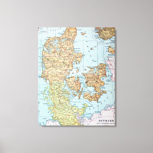 ヴィンテージデンマークの地図（1905年） キャンバスプリント (正面)