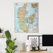 ヴィンテージデンマークの地図（1905年） ポスター (ホームオフィス)