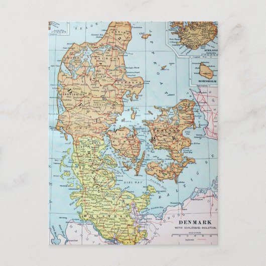 ヴィンテージデンマークの地図(1905年) ポストカード (正面)