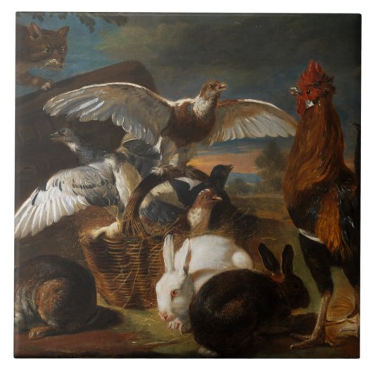 ヴィンテージデヴィッド・デ・コニンク警戒の寓話 タイル (正面)