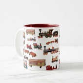 ヴィンテージトイカラフルトレインパターン ツートーンマグカップ (正面左)