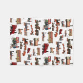 ヴィンテージトイカラフルトレインパターン フリースブランケット (正面(横))