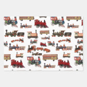 ヴィンテージトイカラフルトレインパターン ラッピングペーパーシート (正面2)