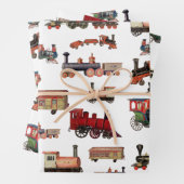 ヴィンテージトイカラフルトレインパターン ラッピングペーパーシート (インサイチュ)