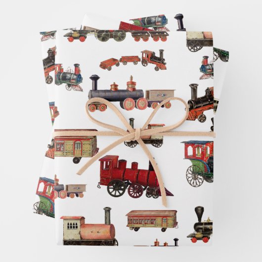 ヴィンテージトイカラフルトレインパターン ラッピングペーパーシート (インサイチュ)