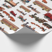 ヴィンテージトイカラフルトレインパターン ラッピングペーパー (角)