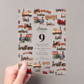 ヴィンテージトイカラフルトレイン誕生日パーティー アクリル招待状 (インサイチュ (ポータブル))