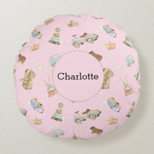 ヴィンテージトイズベビーガール子供部屋ピンク ラウンドクッション