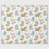 ヴィンテージトイテディベア飛行機ラビットホーススター ラッピングペーパー (フラット)