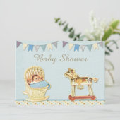 ヴィンテージトイホースベビーインクリブボーイズベビーシャワー 招待状 (スタンド正面)