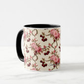 ヴィンテージトイルさくらんぼパターンマグ – アンティークチャーム マグカップ (正面左)