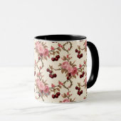 ヴィンテージトイルさくらんぼパターンマグ – アンティークチャーム マグカップ (正面右)