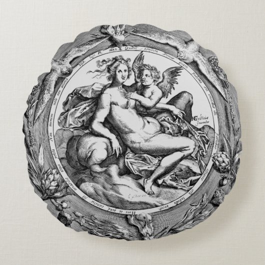 ヴィンテージトイルレディーエンルネッサンスラウンドピロー ラウンドクッション (正面)