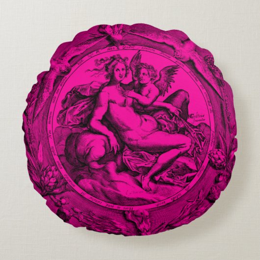 ヴィンテージトイルレディーエンルネッサンスラウンドピロー ラウンドクッション (正面)