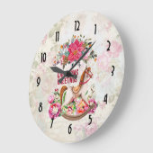 ヴィンテージトイロッキングホース&ポインセチア ラージ壁時計 (傾斜)