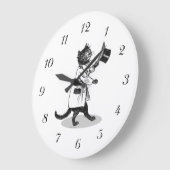 ヴィンテージトップハットキャットウォールクロックブラックナンバ ラージ壁時計 (傾斜)