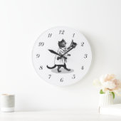 ヴィンテージトップハットキャットウォールクロックブラックナンバ ラージ壁時計 (ホーム)