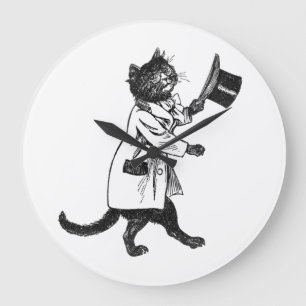 ヴィンテージトップハットキャットウォール時計 ラージ壁時計