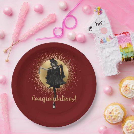 ヴィンテージトップハットダンサーおめでとう ペーパープレート (パーティー)