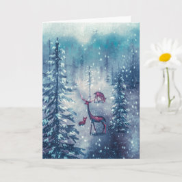 ヴィンテージトナカイとクリスマスツリーズホリデーカード カード