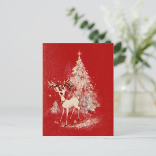 ヴィンテージトナカイとクリスマスツリー シーズンポストカード (スタンド正面)