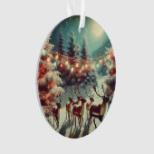 ヴィンテージトナカイとクリスマスライトのパーソナライズ オーナメント (正面)