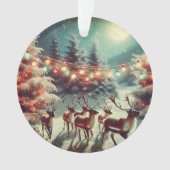 ヴィンテージトナカイとクリスマスライトのパーソナライズ オーナメント (正面)