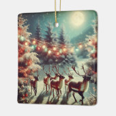 ヴィンテージトナカイとクリスマスライトのパーソナライズ セラミックオーナメント (左)
