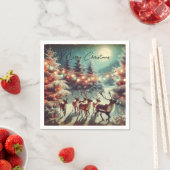 ヴィンテージトナカイとクリスマスライト スタンダードカクテルナプキン (インサイチュ)