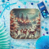 ヴィンテージトナカイとクリスマスライト ペーパープレート (パーティー)