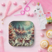 ヴィンテージトナカイとクリスマスライト ペーパープレート (パーティー)