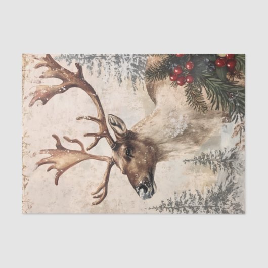 ヴィンテージトナカイのクリスマス冬の年齢の切り離し 薄葉紙 (正面)