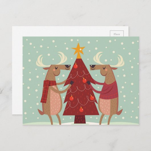 ヴィンテージトナカイのクリスマス シーズンポストカード (正面/裏面)
