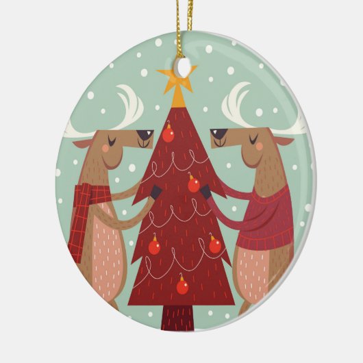 ヴィンテージトナカイのクリスマス セラミックオーナメント (左)