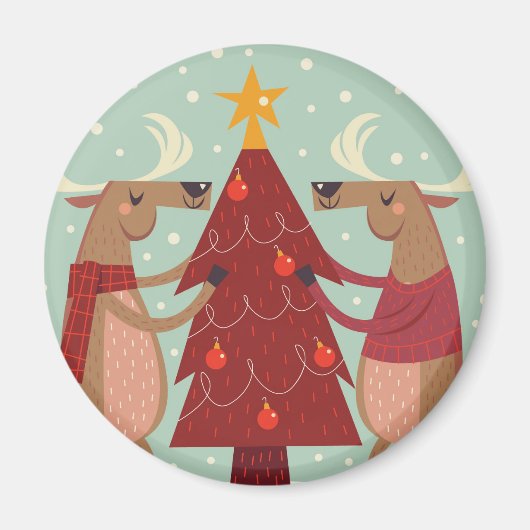 ヴィンテージトナカイのクリスマス マグネット (正面)