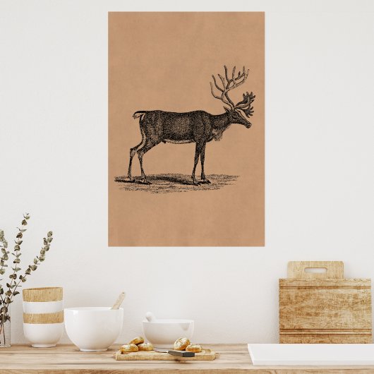 ヴィンテージトナカイイラストレーション- 1800のクリスマス ポスター (キッチン)