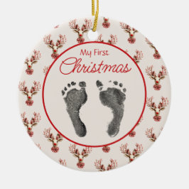 ヴィンテージトナカイベビーの足初めてのクリスマス セラミックオーナメント