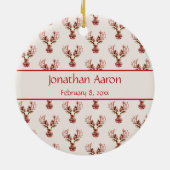 ヴィンテージトナカイベビーの足初めてのクリスマス セラミックオーナメント (裏面)