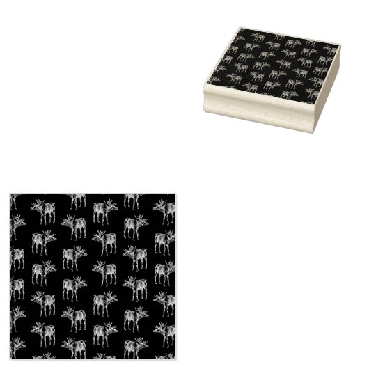 ヴィンテージトナカイ模様クリスマス&アニマルズブラック ラバースタンプ (押印)