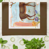 ヴィンテージトナカイ（トナカイ）と北極キツネ キッチンタオル (折り畳み)