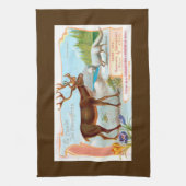 ヴィンテージトナカイ（トナカイ）と北極キツネ キッチンタオル (縦)