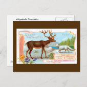 ヴィンテージトナカイ(トナカイ)と北極キツネ ポストカード (正面/裏面)