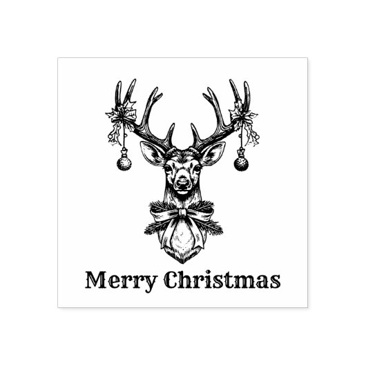 ヴィンテージトナカイ〔雄ジカの〕枝角メリークリスマス ラバースタンプ (インプリント)