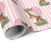 ヴィンテージトナディアサンタハットピンクストライプクリスマスクリスマス ラッピングペーパー (ロールコーナー)