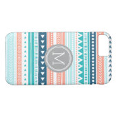 ヴィンテージトバルストライプズ模様コーラルブルーモノグラム Case-Mate iPhoneケース (裏面(横))