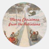 ヴィンテージトボガンはクリスマスを眠る ラウンドシール (正面)