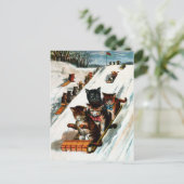 ヴィンテージトボガン猫 ポストカード (スタンド正面)